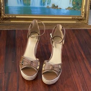 Michael Kors Ripley Leather Wedge Sandals Brown Women’s Size 8M H-18